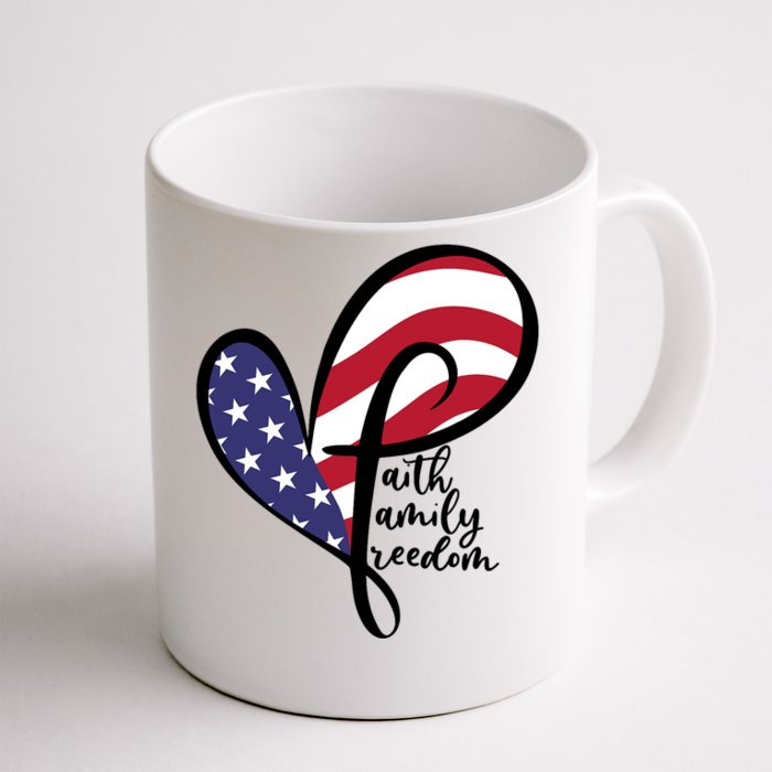 Faith Family Freedom Heart Cross USA Flag Retro 4th Of July Front & Back Coffee Mug