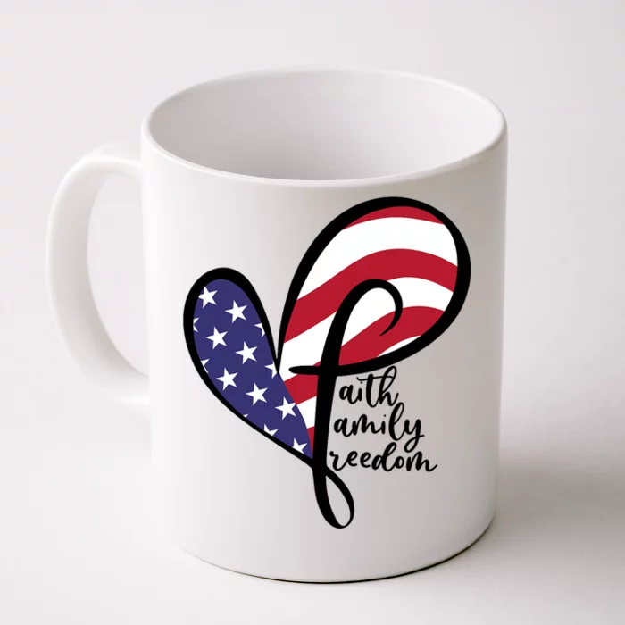 Faith Family Freedom Heart Cross USA Flag Retro 4th Of July Front & Back Coffee Mug