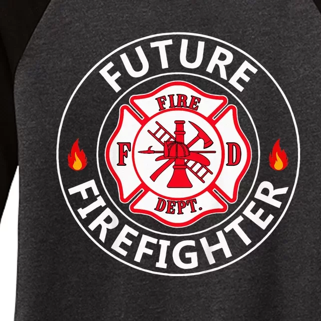 Future Firefighter Fire Fighter Badge Child Women's Tri-Blend 3/4-Sleeve Raglan Shirt