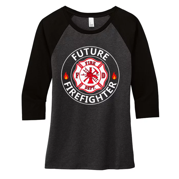 Future Firefighter Fire Fighter Badge Child Women's Tri-Blend 3/4-Sleeve Raglan Shirt