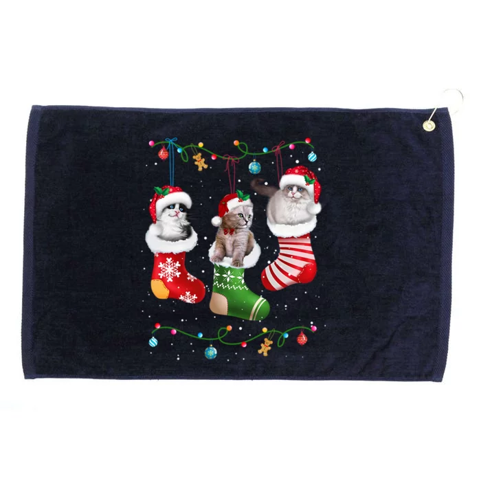 Festive Feline Friends Cats In Christmas Sock Pajama Set Gift Grommeted Golf Towel