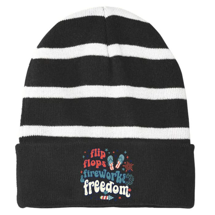 Flip Flops Fireworks Freedom Fourth Of July Striped Beanie with Solid Band