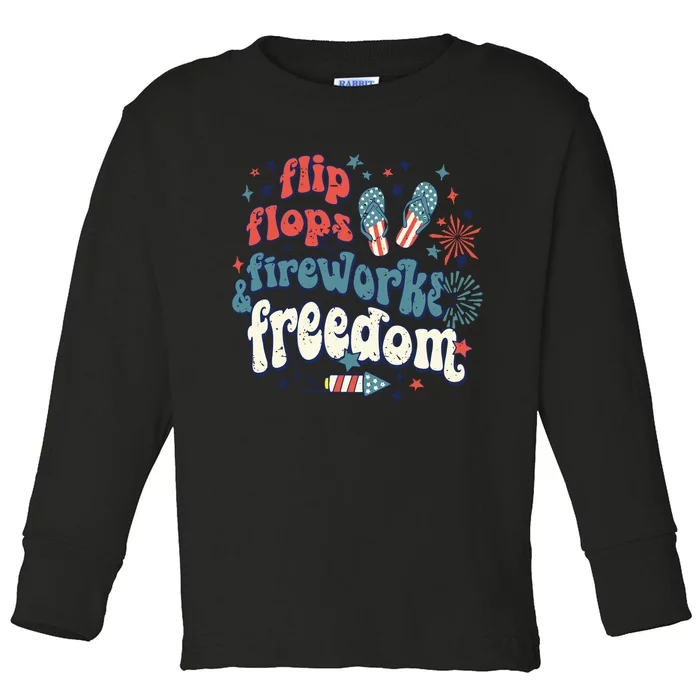 Flip Flops Fireworks Freedom Fourth Of July Toddler Long Sleeve Shirt