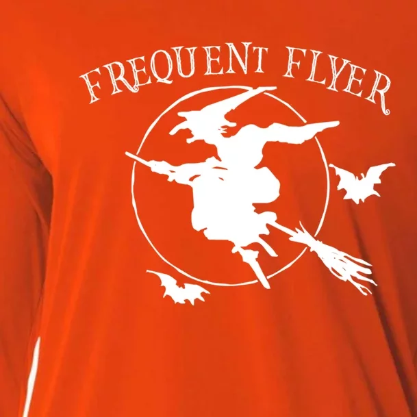 Frequent Flyer Funny Halloween Creepy Bad Witch Broom Moon Gift Cooling Performance Long Sleeve Crew