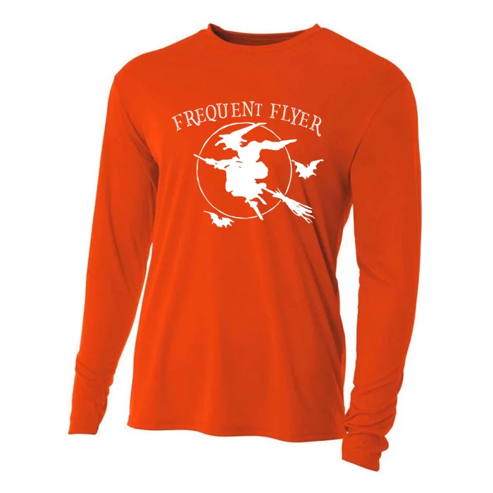 Frequent Flyer Funny Halloween Creepy Bad Witch Broom Moon Gift Cooling Performance Long Sleeve Crew