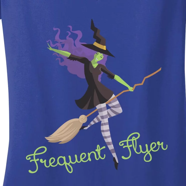 Funny Frequent Flyer Witch Halloween Scary Costume Gift Women's V-Neck T-Shirt