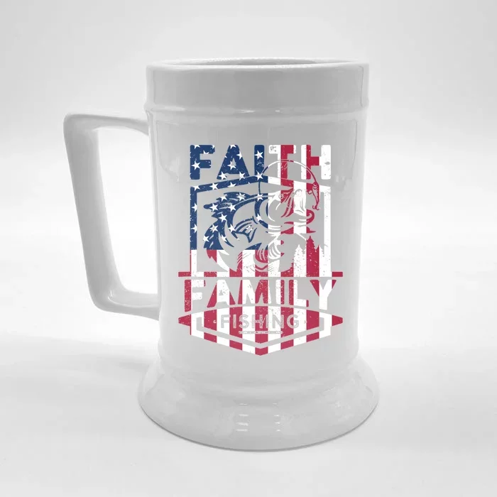 Faith Family Fishing Quotes American Flag Cute Gift Front & Back Beer Stein