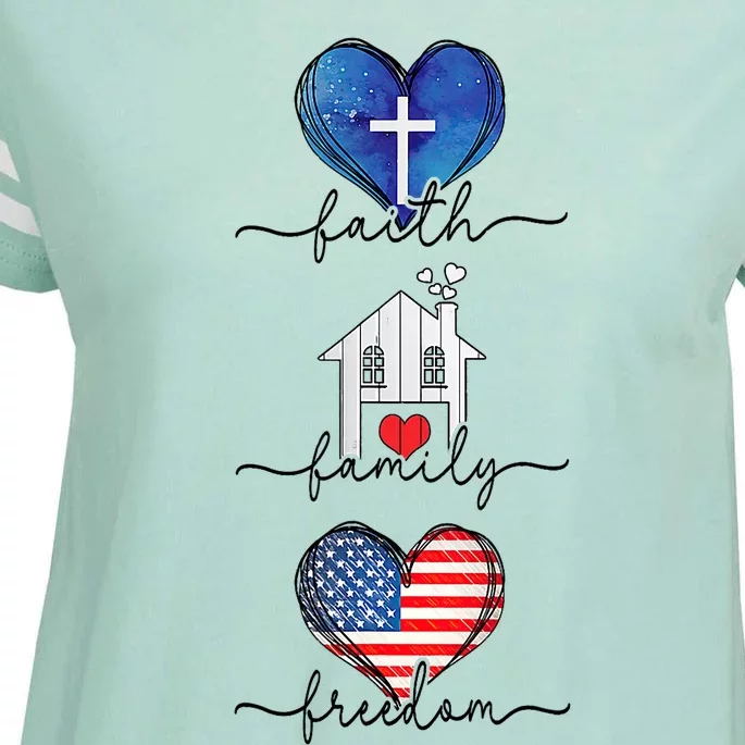 Faith Family Freedom Hearts 4th Of July Patriotic Flag Enza Ladies Jersey Football T-Shirt