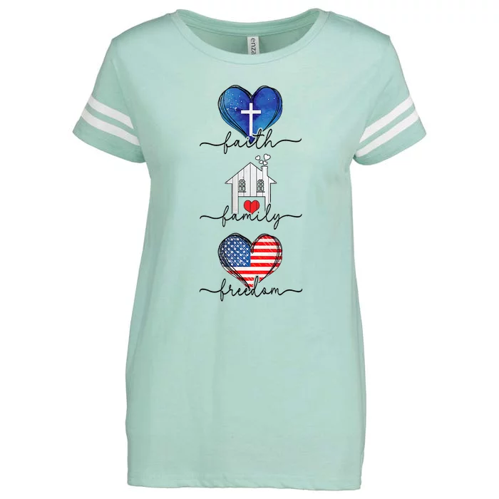 Faith Family Freedom Hearts 4th Of July Patriotic Flag Enza Ladies Jersey Football T-Shirt