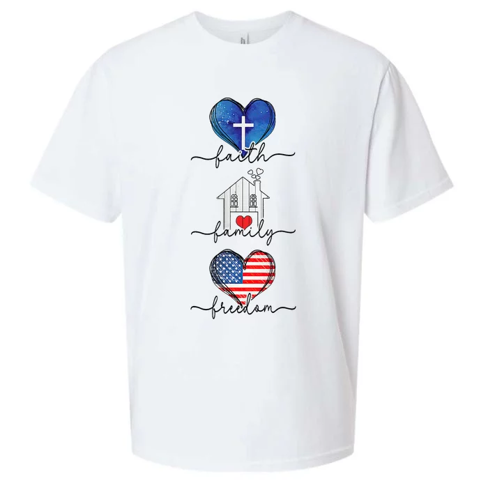 Faith Family Freedom Hearts 4th Of July Patriotic Flag Sueded Cloud Jersey T-Shirt