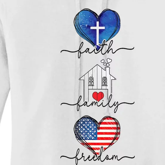 Faith Family Freedom Hearts 4th Of July Patriotic Flag Women's Pullover Hoodie