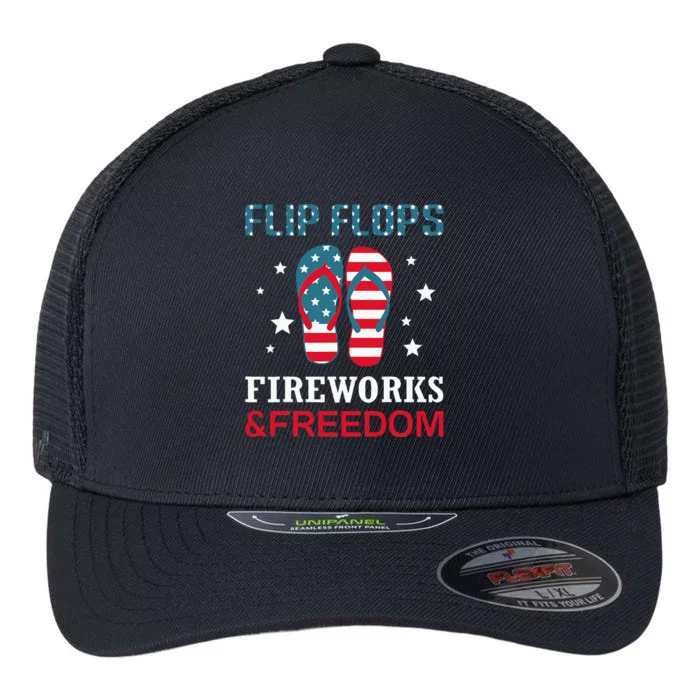 Flip Flops Fireworks And Freedom 4th Of July Flexfit Unipanel Trucker Cap