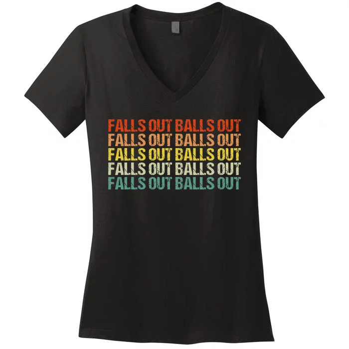 Funny Football Falls Out Balls Out Football Vintage Retro Women's V-Neck T-Shirt