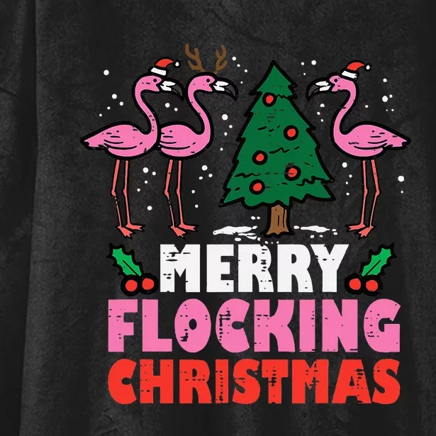 Festive Flamingo Flock Hilarious Christmas Celebration Hooded Wearable Blanket