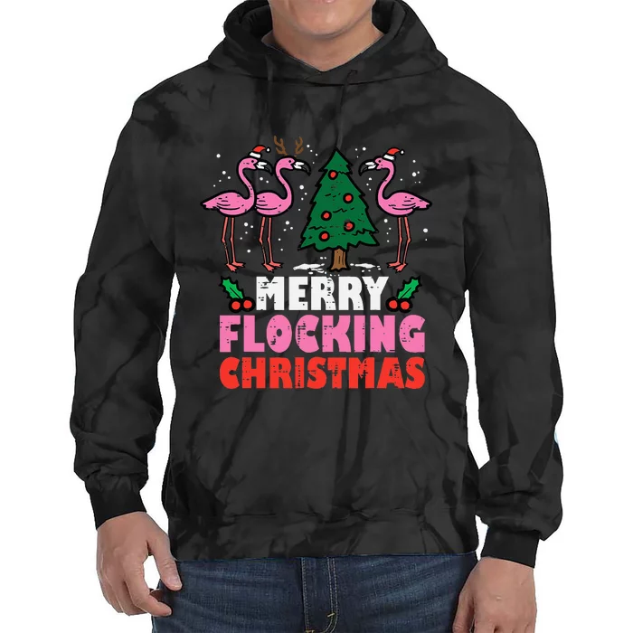 Festive Flamingo Flock Hilarious Christmas Celebration Tie Dye Hoodie