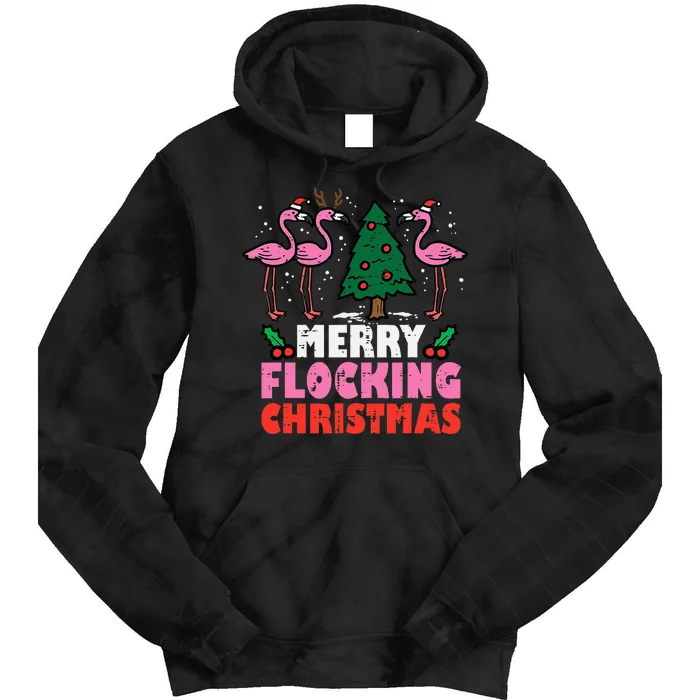 Festive Flamingo Flock Hilarious Christmas Celebration Tie Dye Hoodie