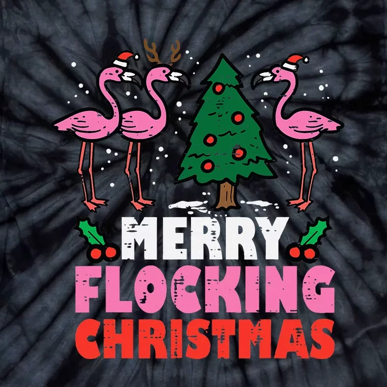 Festive Flamingo Flock Hilarious Christmas Celebration Tie-Dye T-Shirt