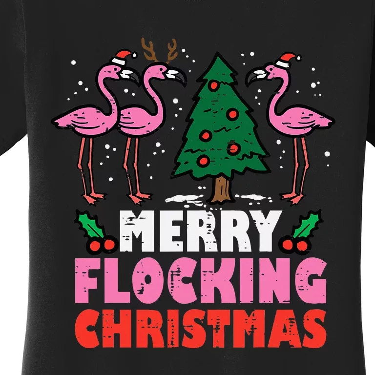 Festive Flamingo Flock Hilarious Christmas Celebration Women's T-Shirt