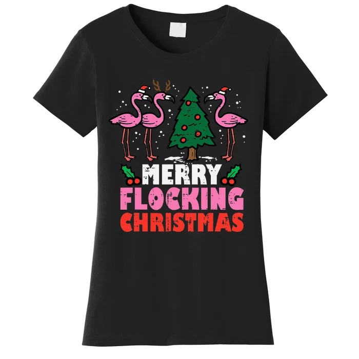 Festive Flamingo Flock Hilarious Christmas Celebration Women's T-Shirt