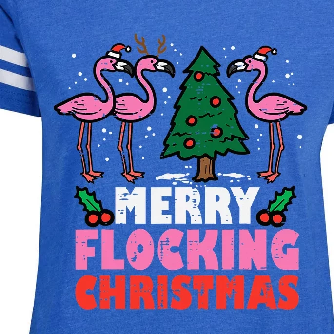 Festive Flamingo Flock Hilarious Christmas Celebration Enza Ladies Jersey Football T-Shirt