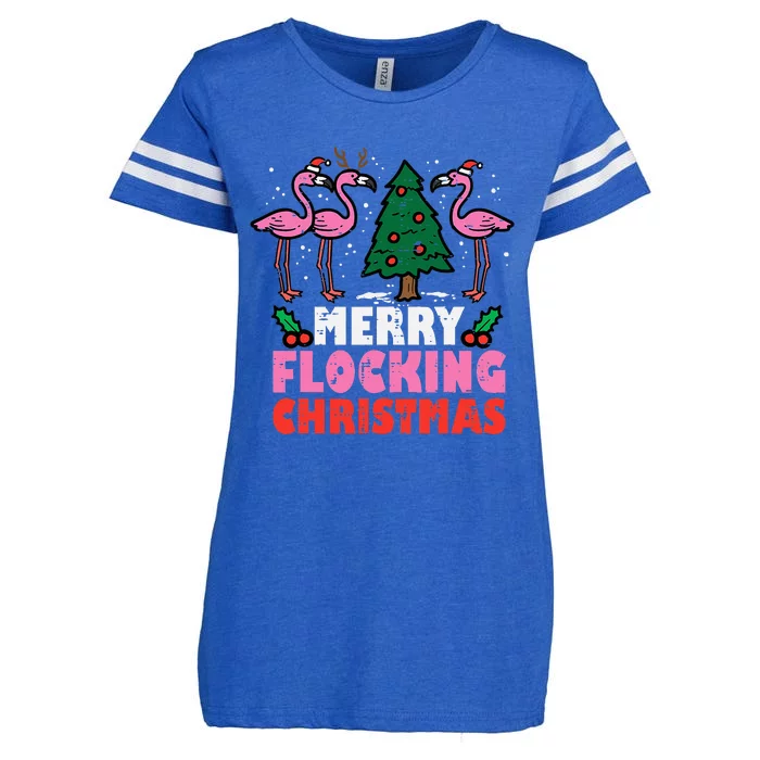 Festive Flamingo Flock Hilarious Christmas Celebration Enza Ladies Jersey Football T-Shirt