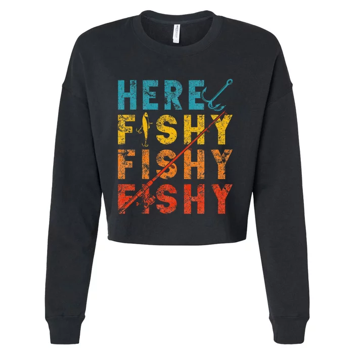 Fisher Fish Fishermen Bait Fishing Rod Cropped Pullover Crew