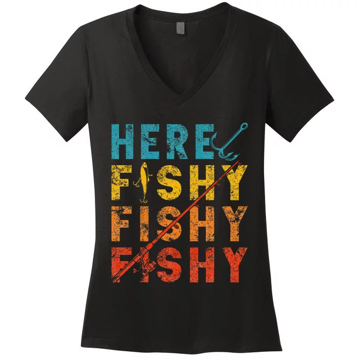 Fisher Fish Fishermen Bait Fishing Rod Women's V-Neck T-Shirt