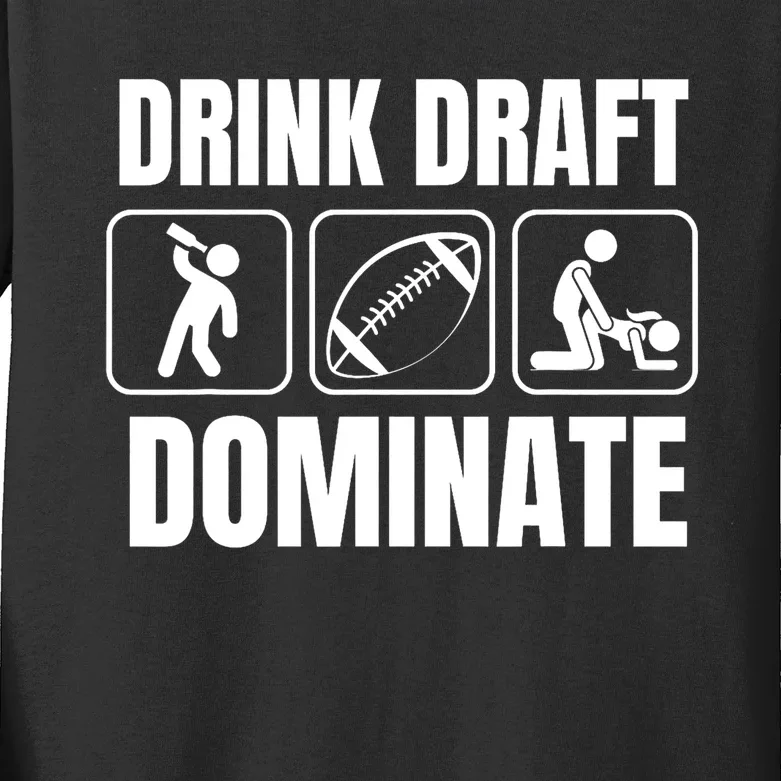 Funny Fantasy Football Drink Draft Dominate Kids Long Sleeve Shirt