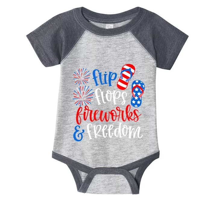 Flip Flops Fireworks And Freedom 4th Of July Us Flag Infant Baby Jersey Bodysuit