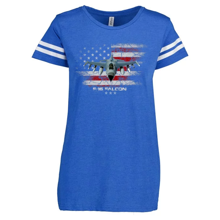 F16 Fighting Falcon Military Jet Aircraft Pilot Veteran Enza Ladies Jersey Football T-Shirt