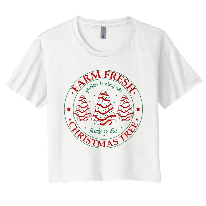 Funny Farm Fresh Christmas Tree Cakes Family Xmas Pajamas Women's Crop Top Tee