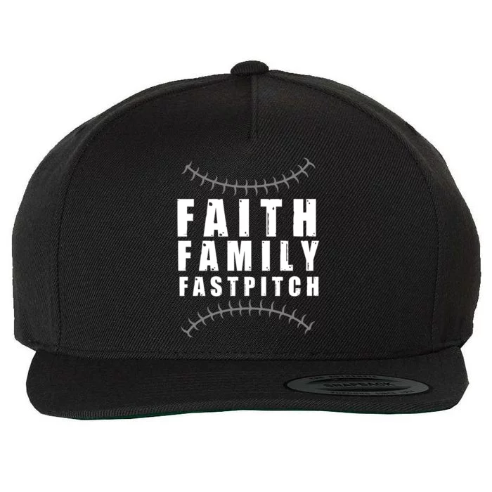 Faith Family Fastpitch Funny Softball Christian Gift Him Her Gift Wool Snapback Cap