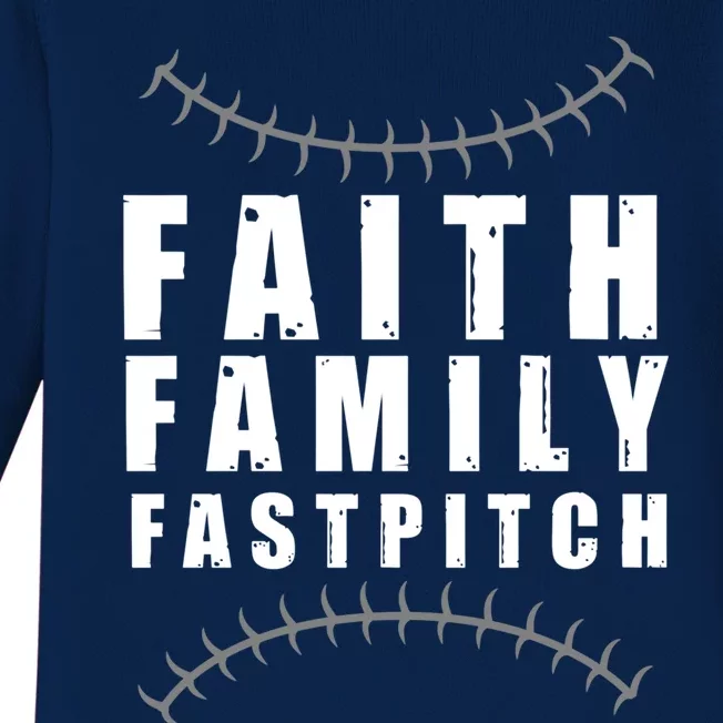 Faith Family Fastpitch Funny Softball Christian Gift Him Her Gift Baby Long Sleeve Bodysuit