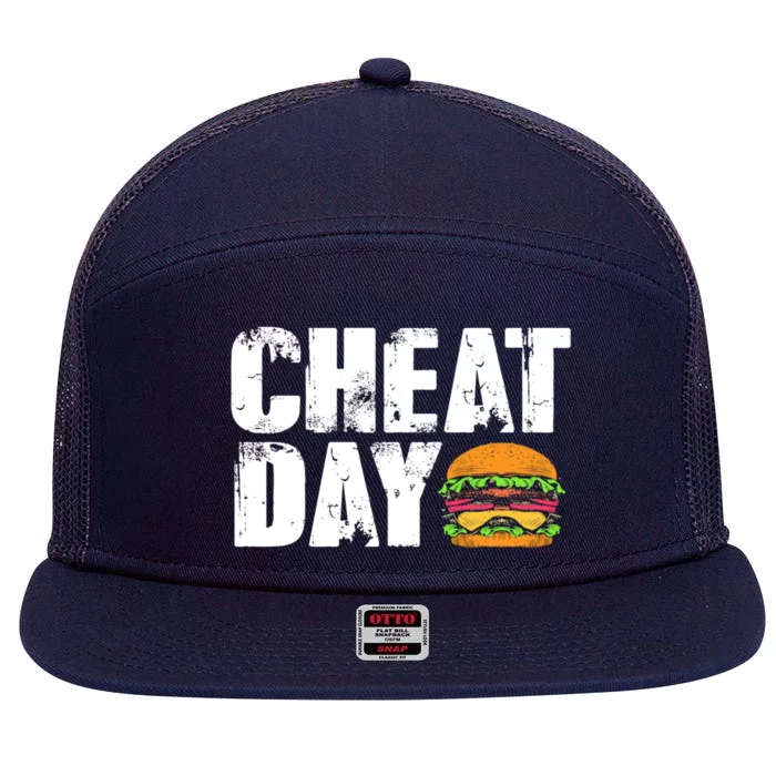 Funny Fast Food Hamburger Cheeseburger Cheat Day Gift 7 Panel Mesh Trucker Snapback Hat