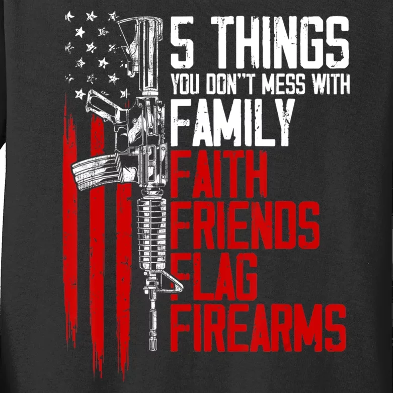 Faith Family Friends Firearms Gun Rights Ar15 American Flag Kids Long Sleeve Shirt