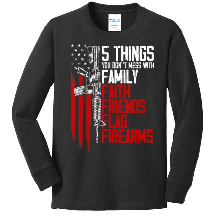 Faith Family Friends Firearms Gun Rights Ar15 American Flag Kids Long Sleeve Shirt