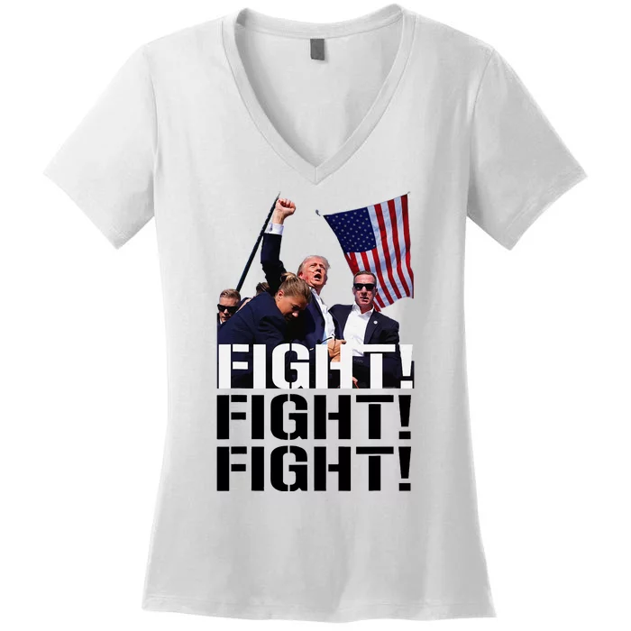 Fight Fight Fight Usa Flag Donald Trump 2024 Rally Presidential Election Women's V-Neck T-Shirt