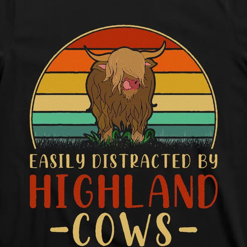 Funny Farming Farmer Gift Easily Distracted By Highland Cow T-Shirt