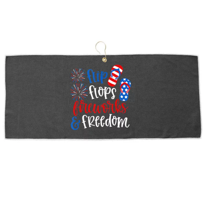 Flip Flops Fireworks And Freedom 4th Of July Us Flag Large Microfiber Waffle Golf Towel