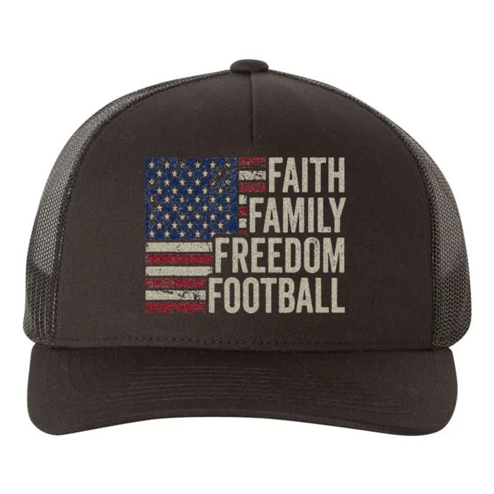 Faith Family Freedom Football Vintage American Flag Player Yupoong Adult 5-Panel Trucker Hat