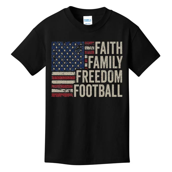 Faith Family Freedom Football Vintage American Flag Player Kids T-Shirt