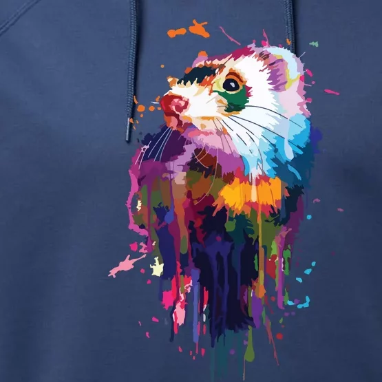 Ferret Face Graphics Hand Drawn Splash Art Ferret Pet Lover Performance Fleece Hoodie