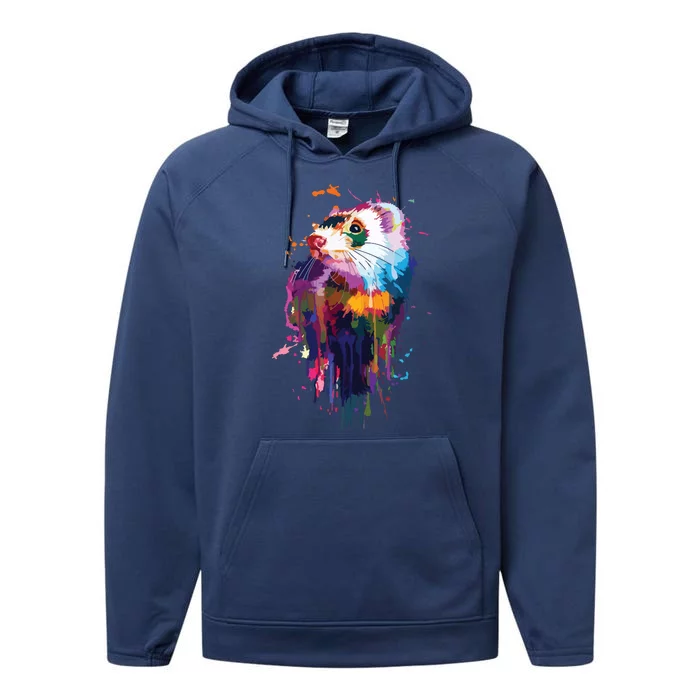 Ferret Face Graphics Hand Drawn Splash Art Ferret Pet Lover Performance Fleece Hoodie