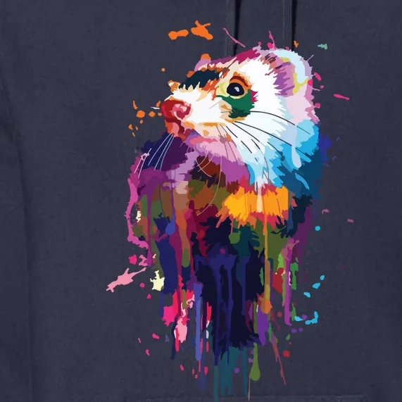 Ferret Face Graphics Hand Drawn Splash Art Ferret Pet Lover Premium Hoodie