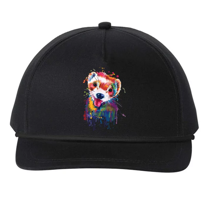 Ferret Face Graphics Hand Drawn Splash Art Ferret Pet Lover Snapback Five-Panel Rope Hat