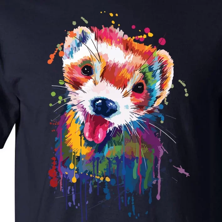 Ferret Face Graphics Hand Drawn Splash Art Ferret Pet Lover Tall T-Shirt