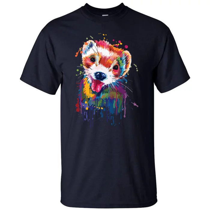 Ferret Face Graphics Hand Drawn Splash Art Ferret Pet Lover Tall T-Shirt