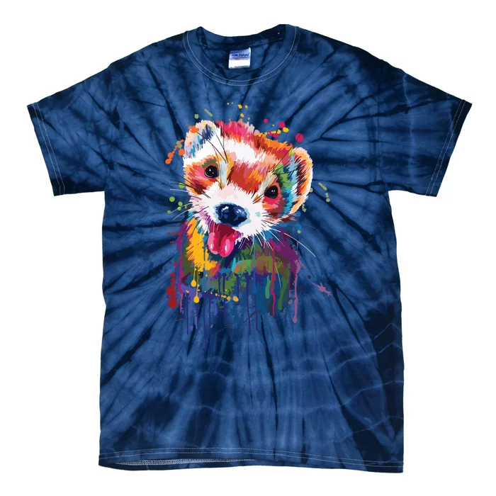 Ferret Face Graphics Hand Drawn Splash Art Ferret Pet Lover Tie-Dye T-Shirt