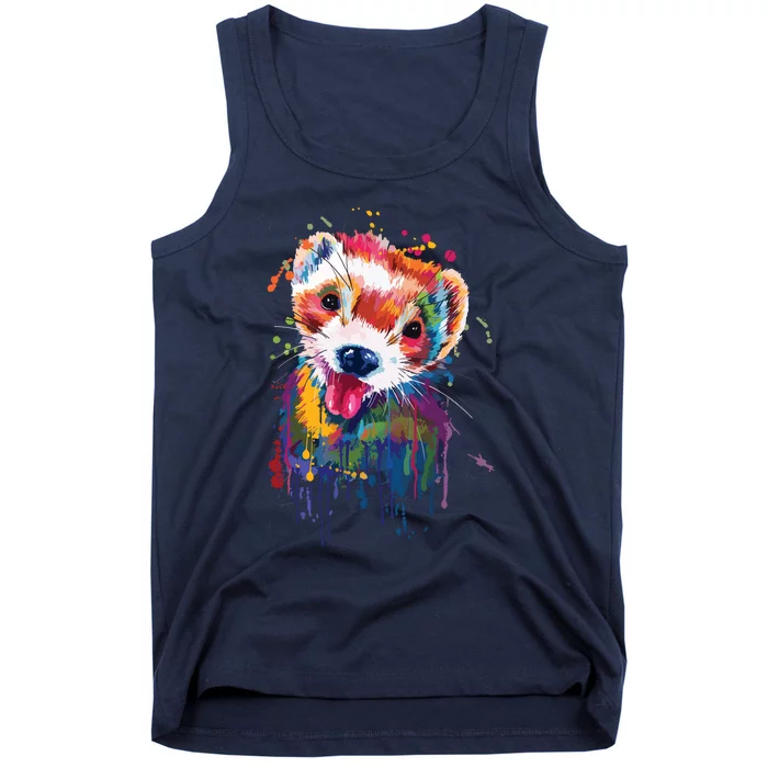 Ferret Face Graphics Hand Drawn Splash Art Ferret Pet Lover Tank Top