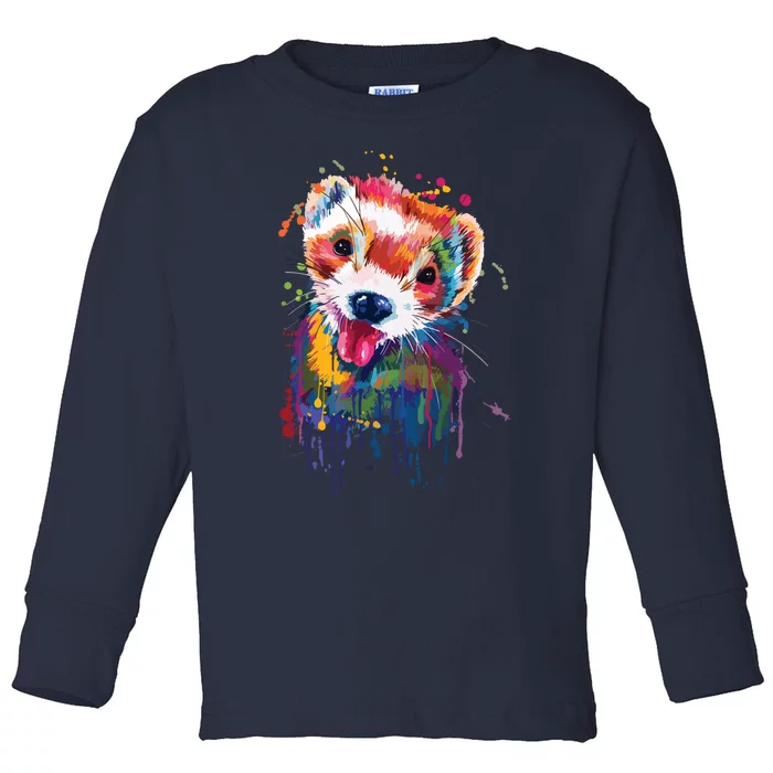 Ferret Face Graphics Hand Drawn Splash Art Ferret Pet Lover Toddler Long Sleeve Shirt